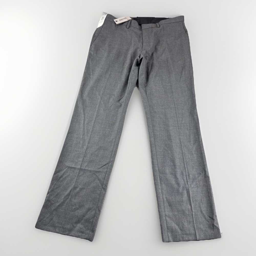 Kenneth Cole Reaction Dress Pant Mens 36X32 Gray Premium Stretch Flat Front NEW